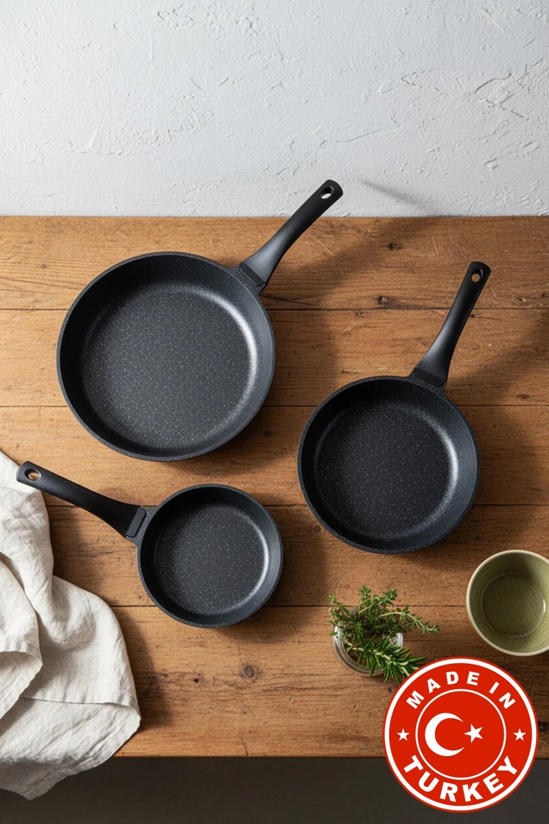 Bernardo Olympos 3-Piece Cast Iron Pan Set Black (20 24 28 cm) (Made in Turkey) - Image 1
